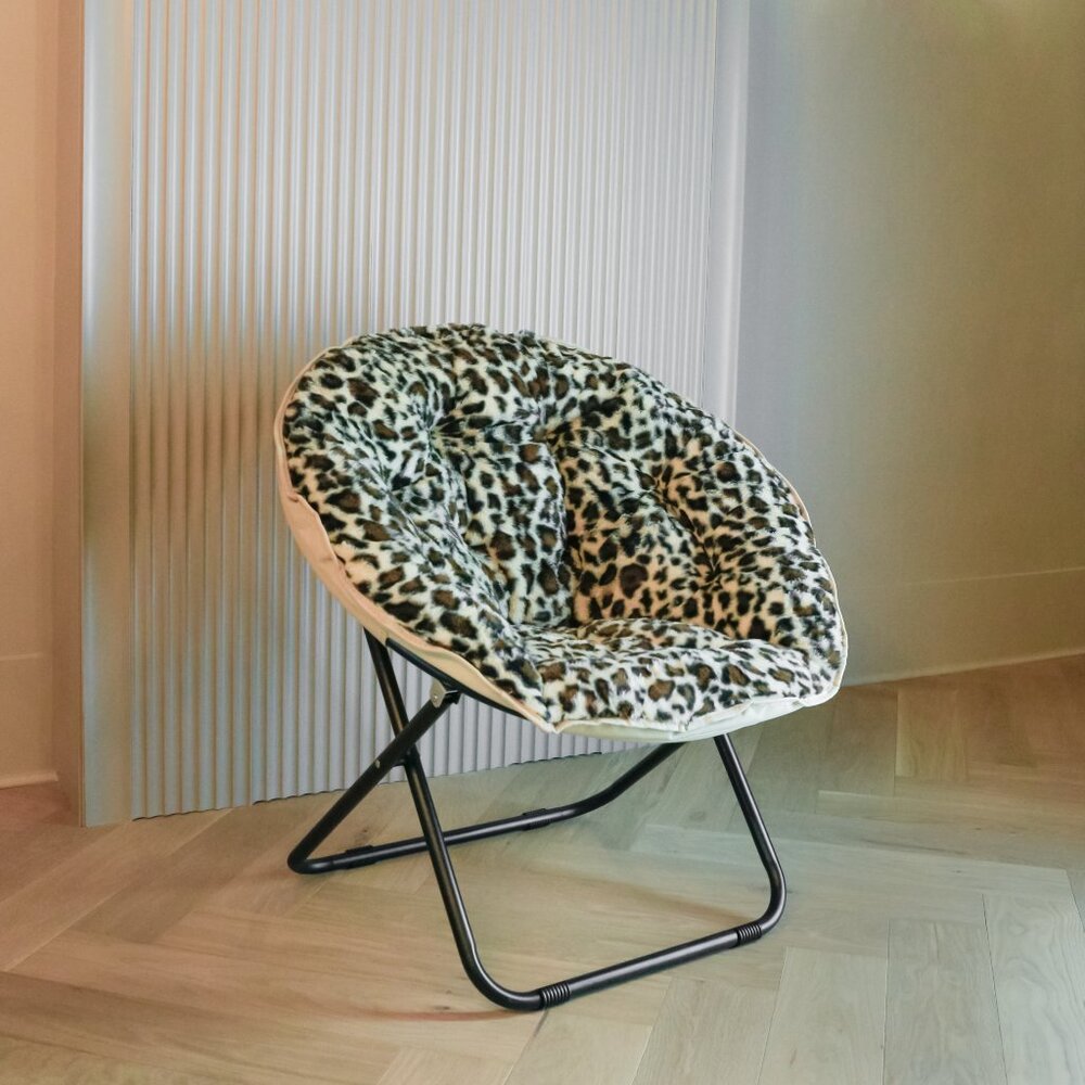 Adult Folding Faux Fur Moon Chair 33"x16"x32.5" | Leopard